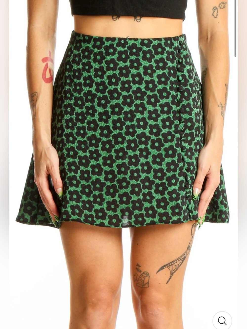 Urban Outfitters Green and Black Floral Mini Skirt